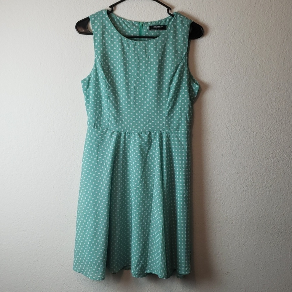 Green Polka Dot Spring Summer No Sleeve Dress